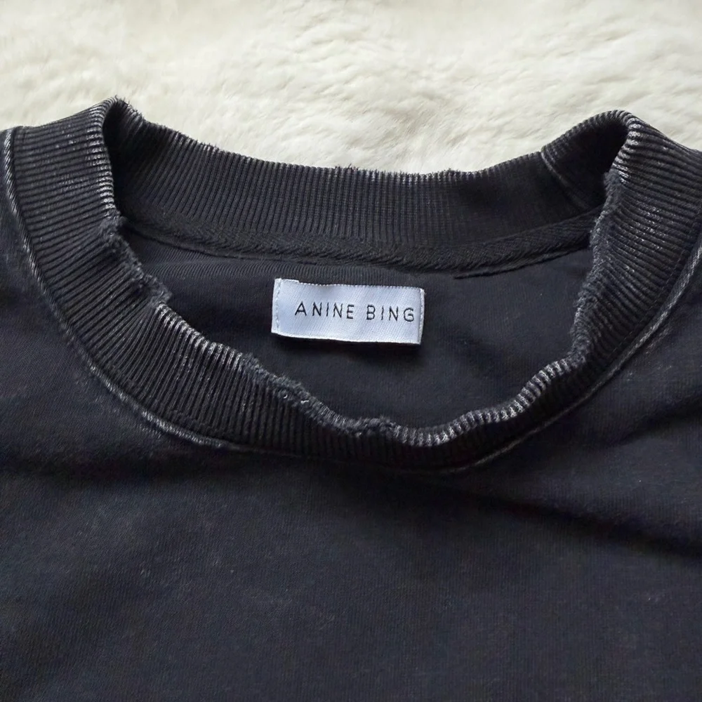 Anine Bing Tyler Cotton Logo Washed Black Crew Neck Sweatshirt-Scandi Girl Style - Picture 9 of 16